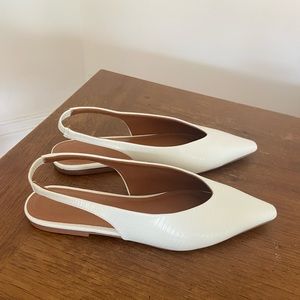 White croc leather sling back flats - US 10